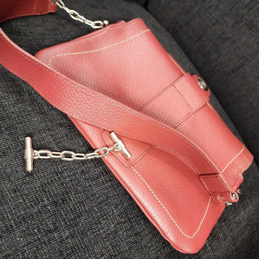 Lamarthe Paris Rust Red Pebbled Leather Shoulder Bag - Picture 4 of 9